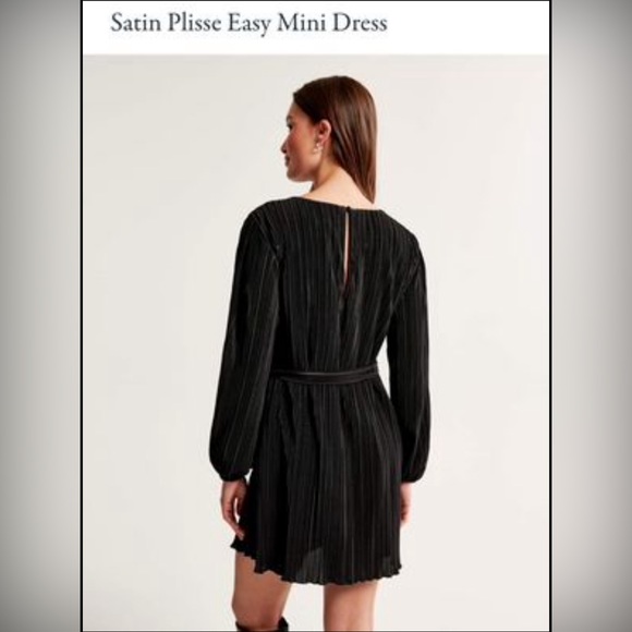 Abercrombie & Fitch, A&F, Black, Satin, Pleated, Long-Sleeve, Mini Dress - Picture 2 of 4